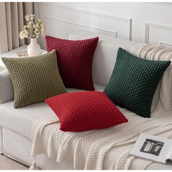 Throw Pillow Covers Soft Corduroy Decorative Set Of 2 17x17in Army Green Modern - Picture 5 of 6